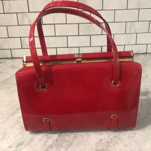 Vintage Red Patent Leather 70s Satchel Purse Womens Medium Classic Bag